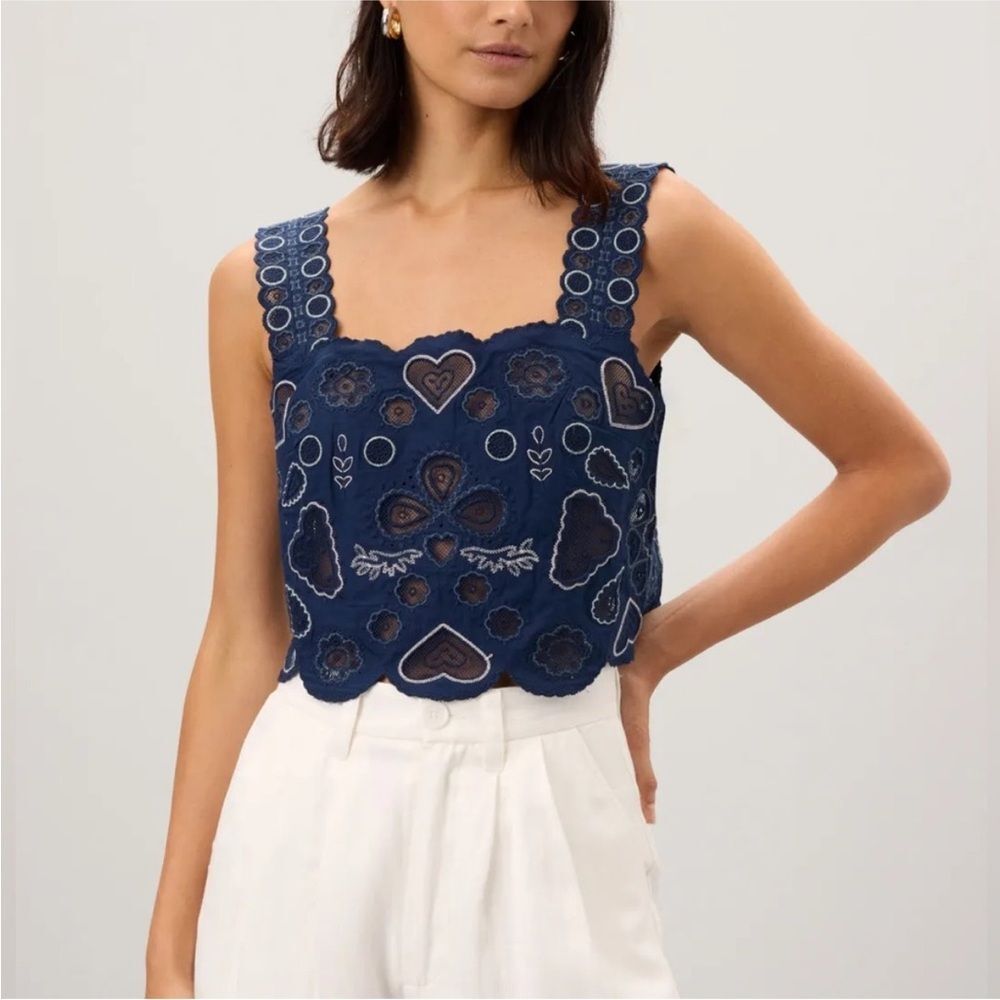 Sea New York Navy Blue Embroidered Crop Top
